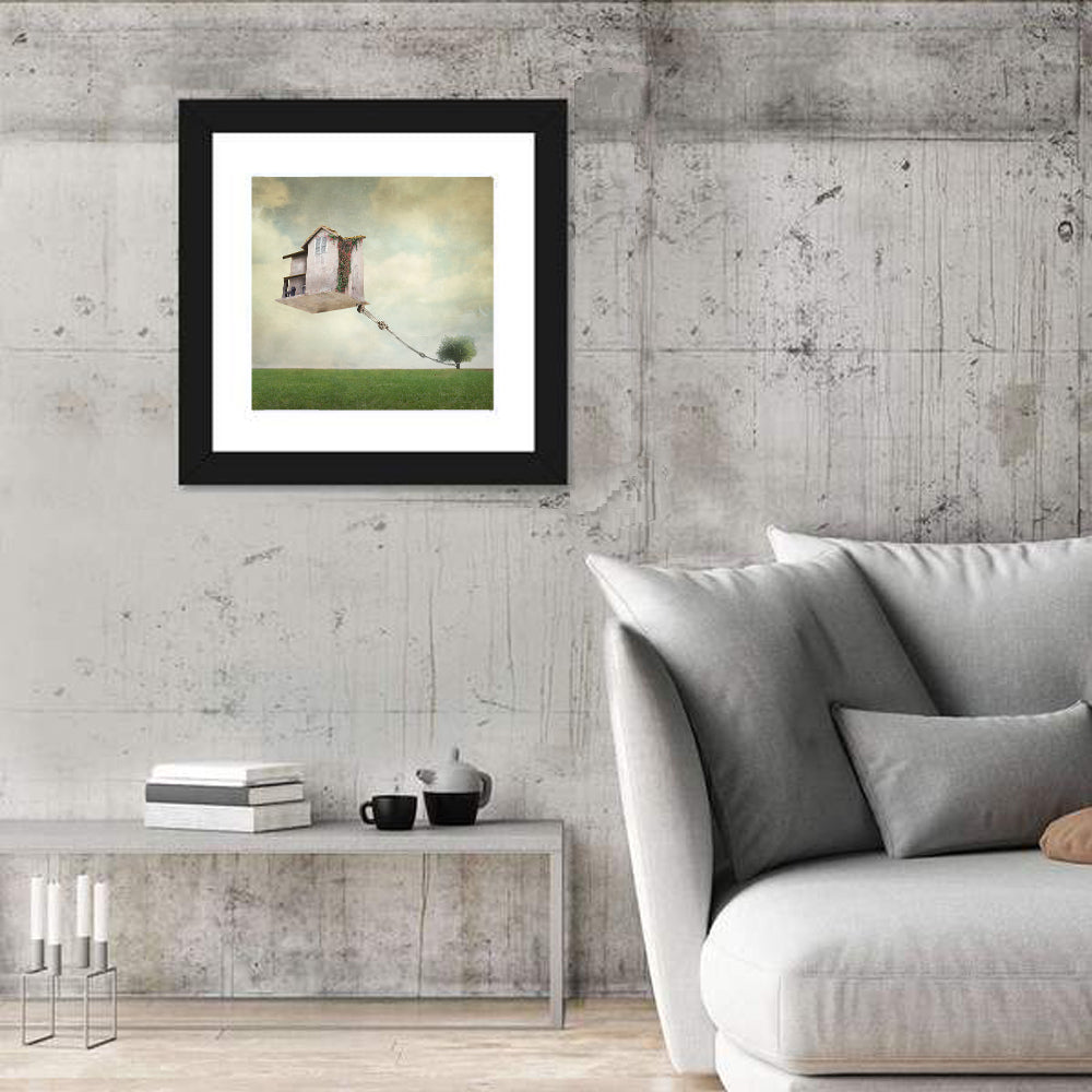 Floating House with Pulley Wall Art in a room, square
