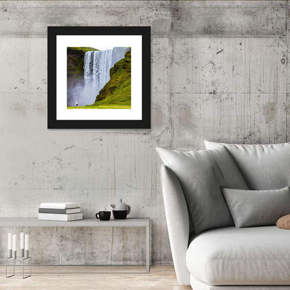Skogafoss Waterfall with Moss Covered Cliffs Wall Art