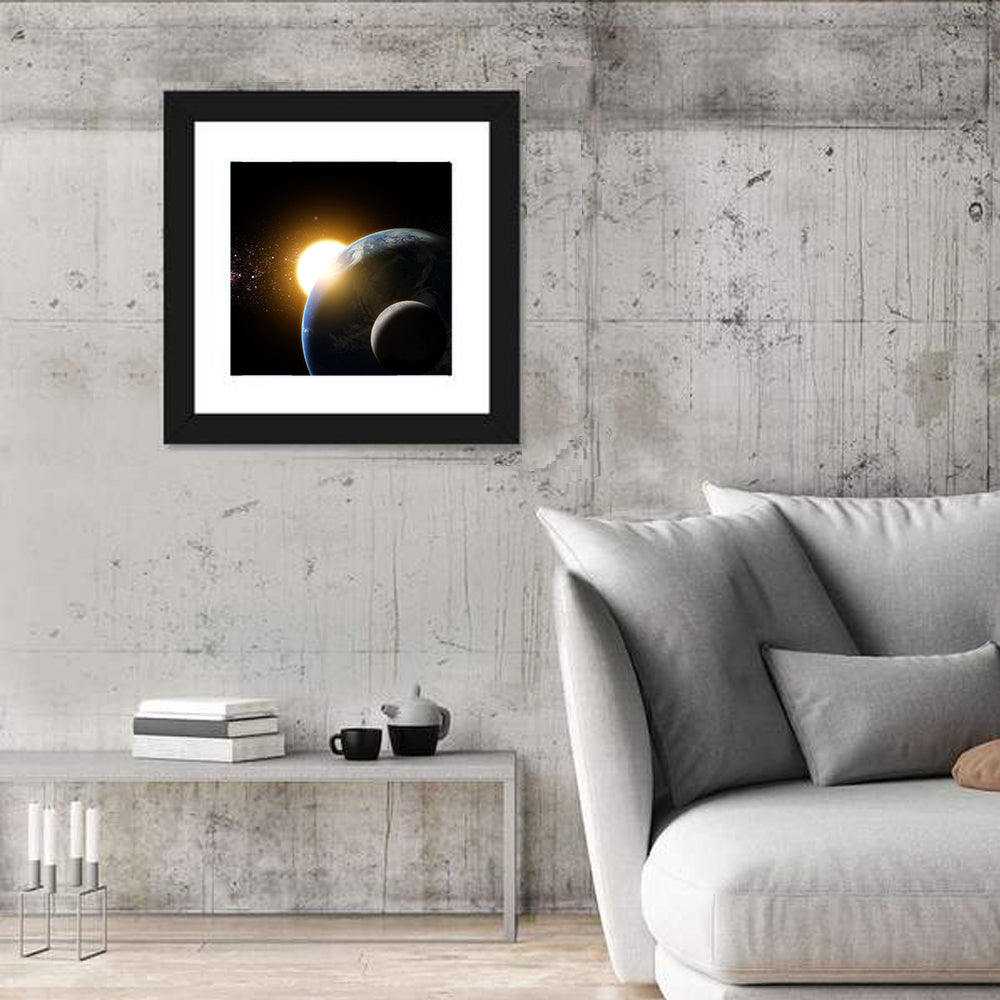 Sunflare Over Earth and Moon Wall Art