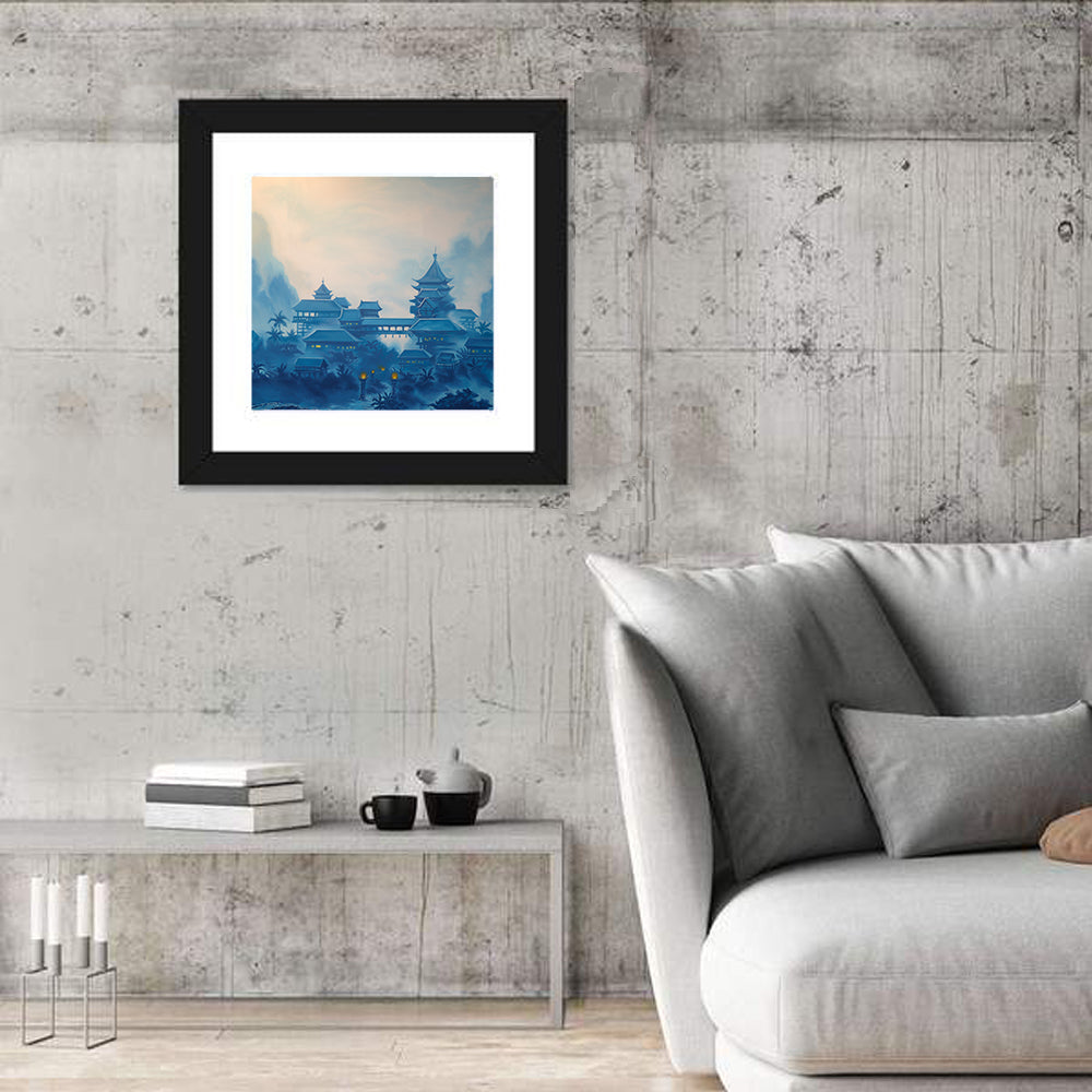 Misty Chinese Mountain Temple Wall Art