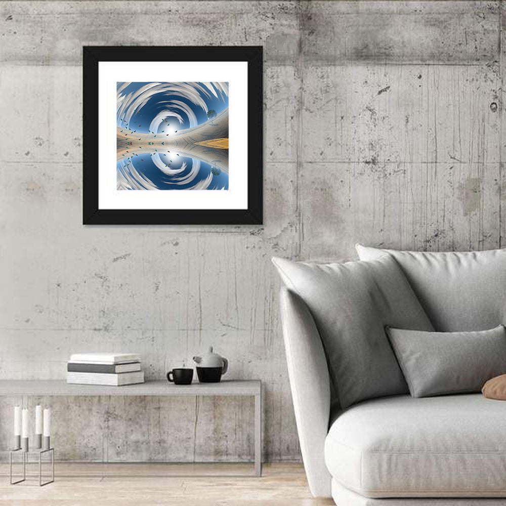 Swirling Sky Reflection Wall Art in a room, square