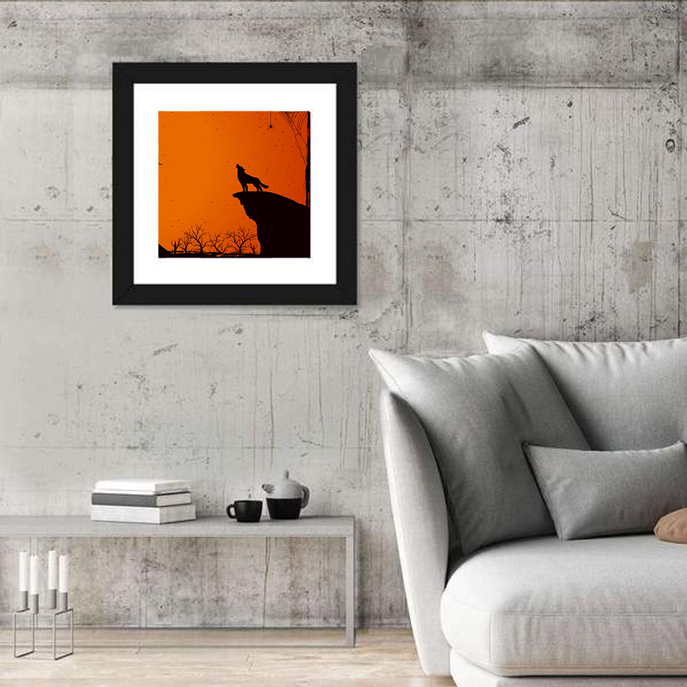 Howling Wolf Under Full Moon Wall Art
