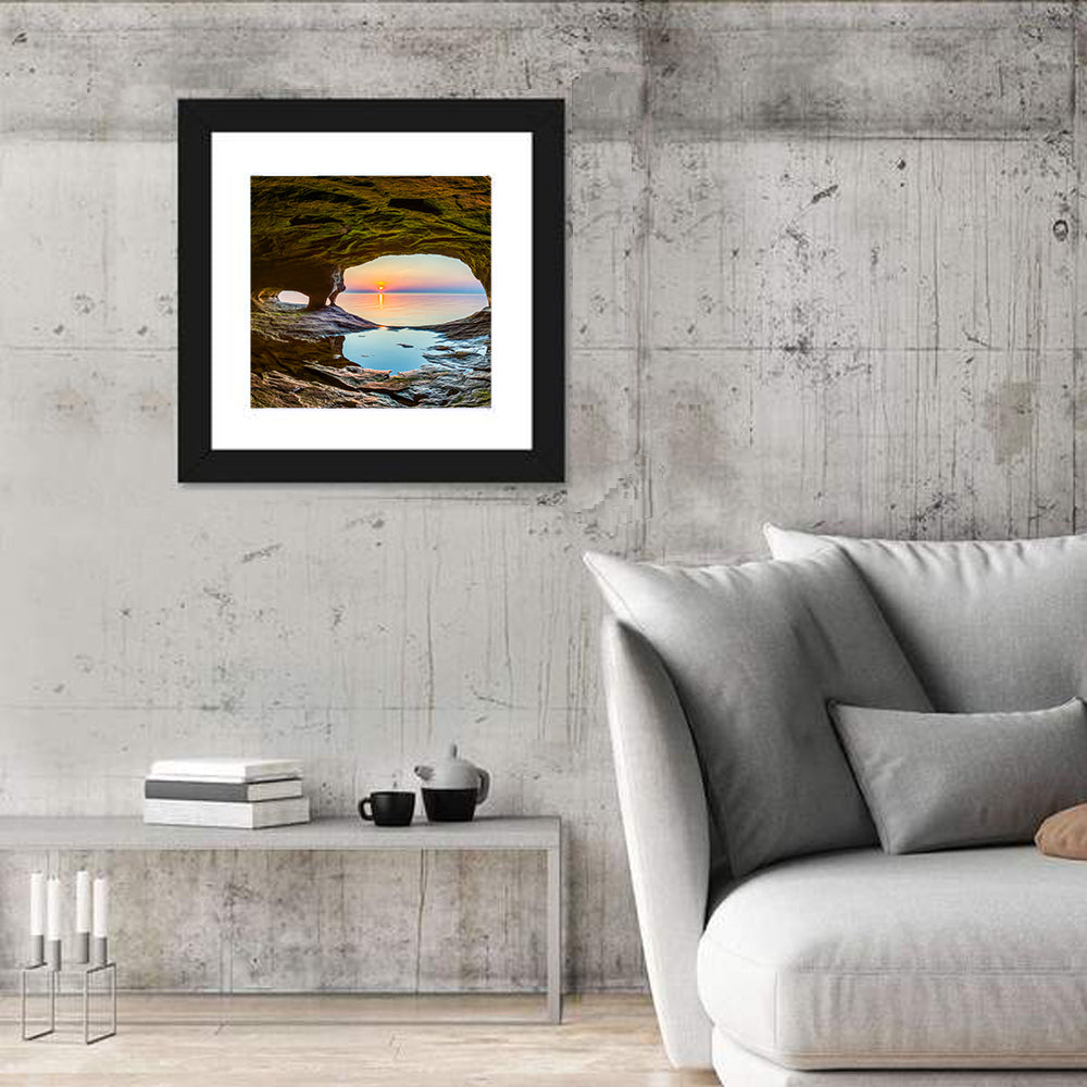 Chapel Rock Sunset, Lake Superior Wall Art in a room, square