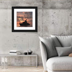 Warship Silhouette at Sunset Wall Art