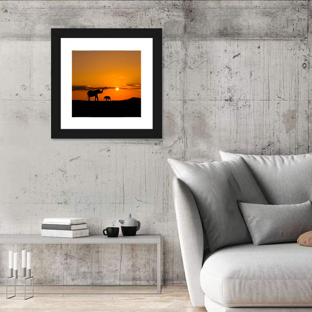 Savannah Elephant Silhouettes Wall Art