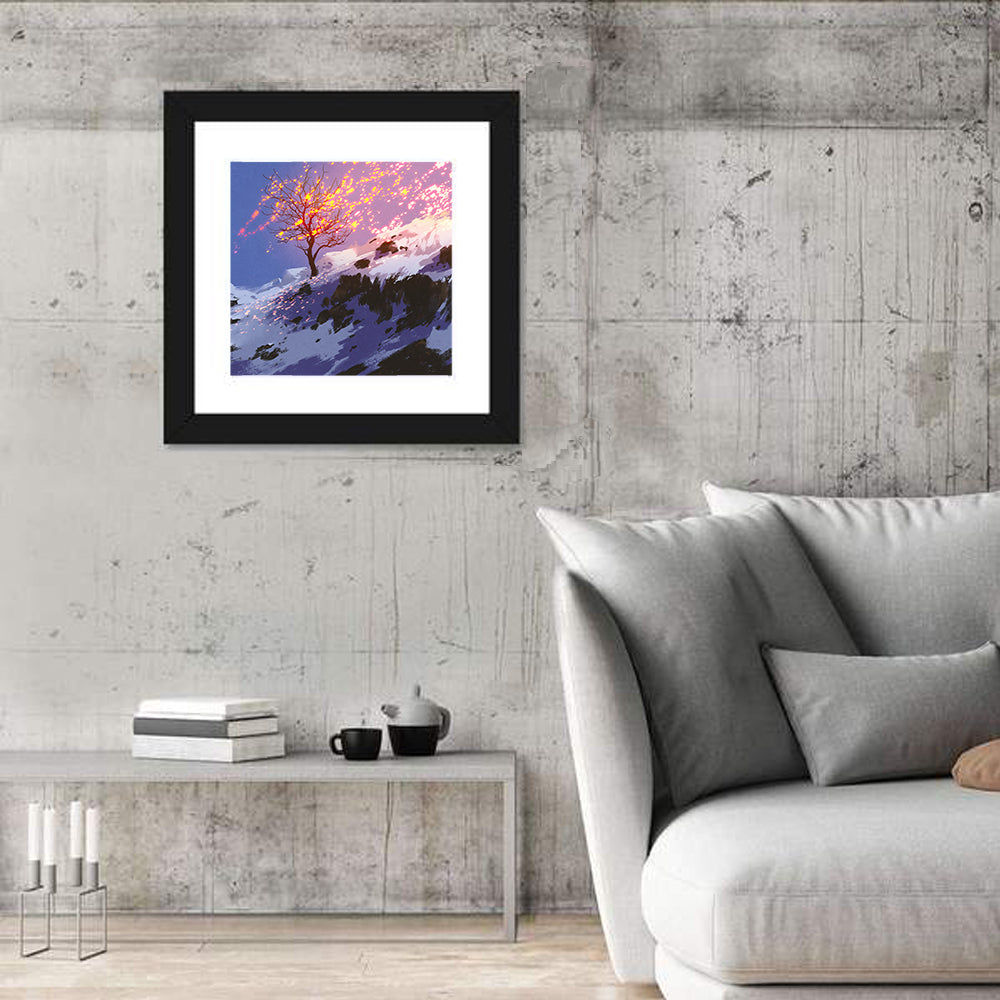 Bare Tree in Winter Wall Art in a room, square