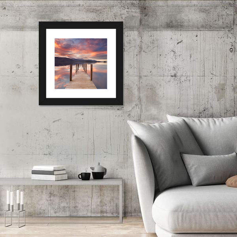 Flooded Jetty in Derwent Water Wall Art in a room, square