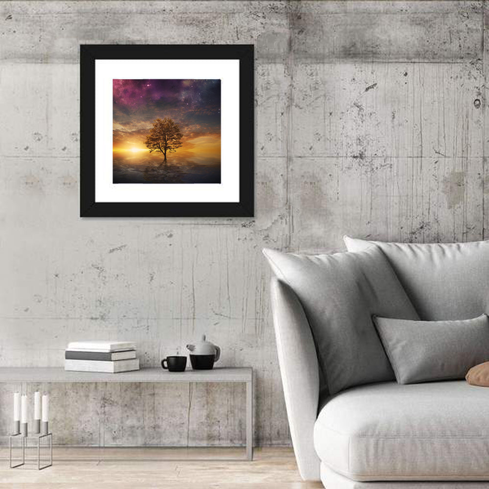 Surreal Tree Over Reflective Lake Wall Art