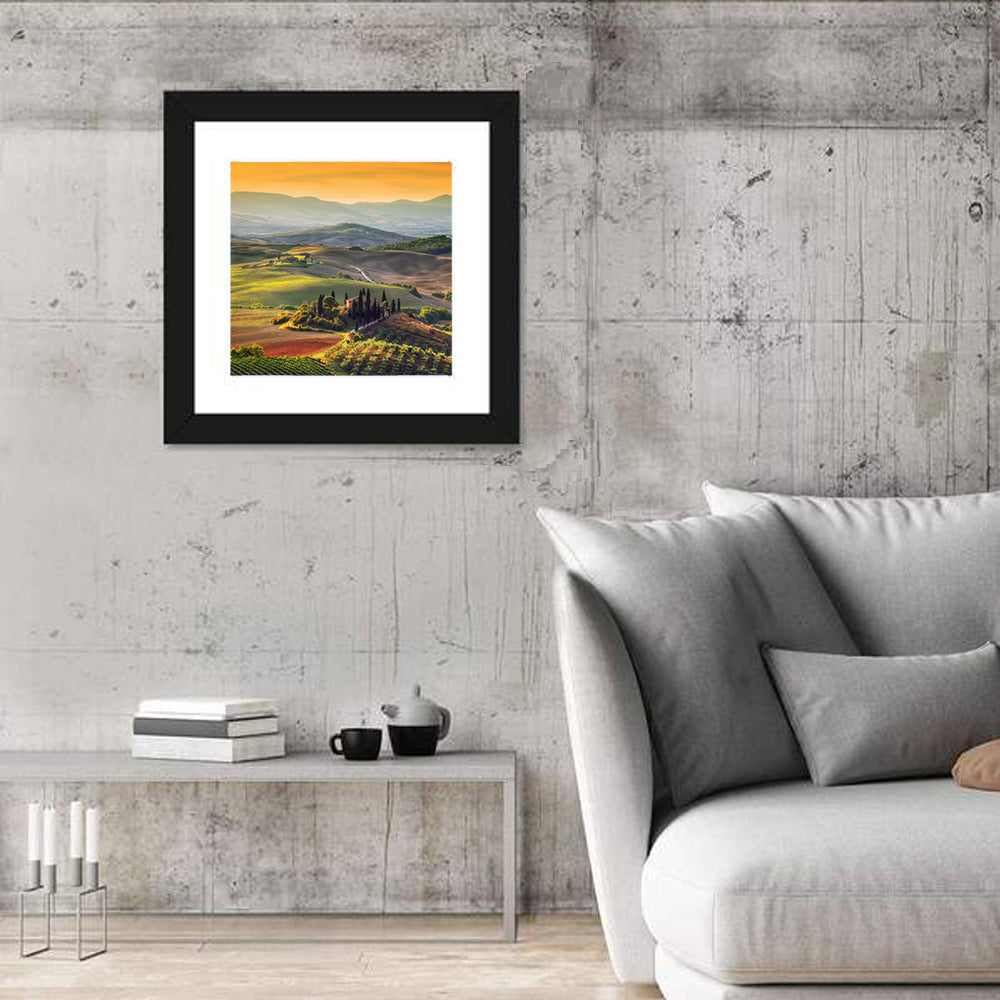 Val D'orcia Sunset Hills Wall Art in a room, square