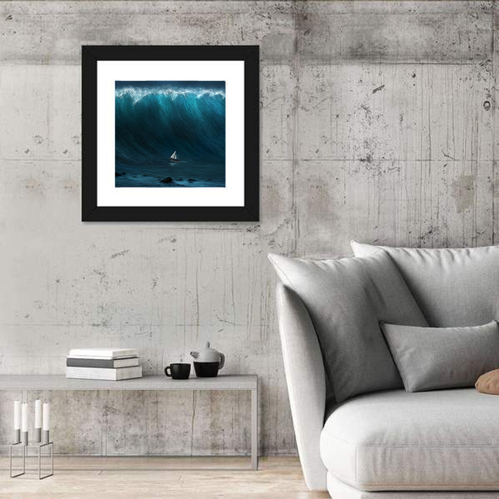 Sailboat Against Giant Wave Wall Art