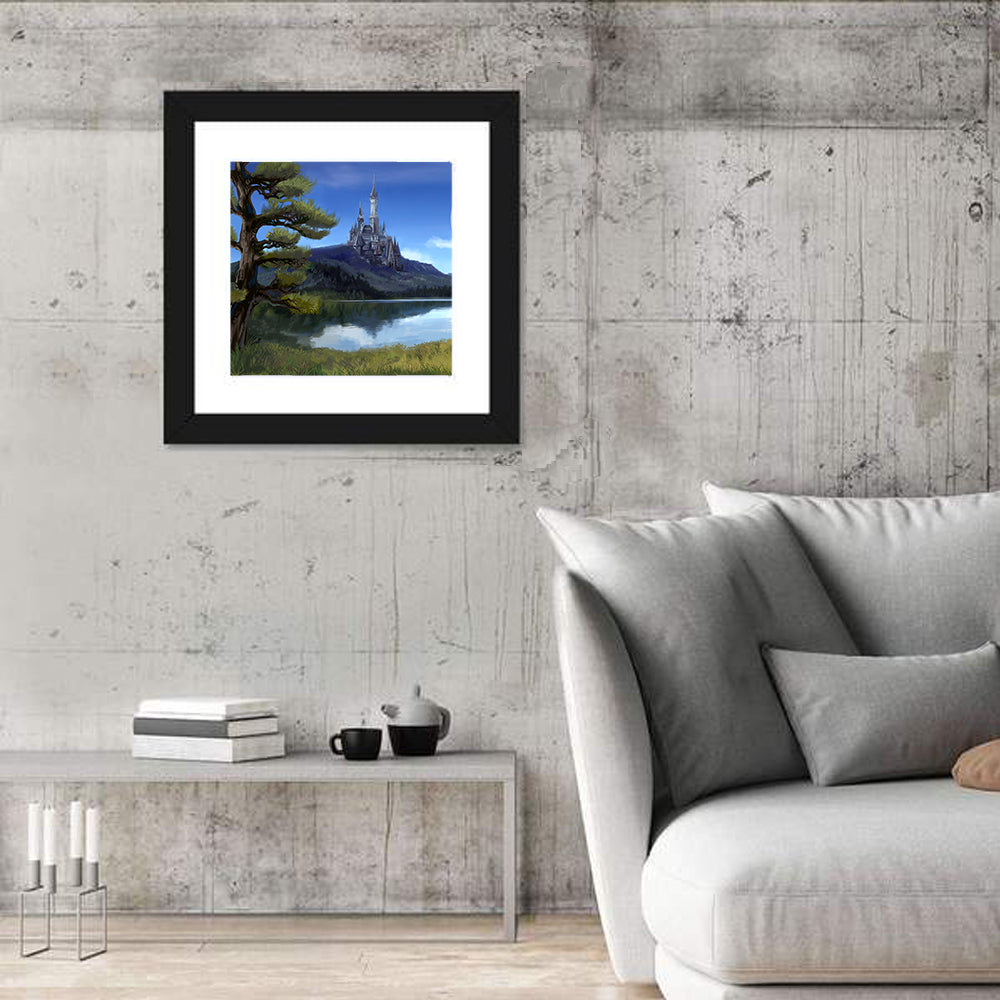Moonlit Medieval Castle Wall Art in a room, square