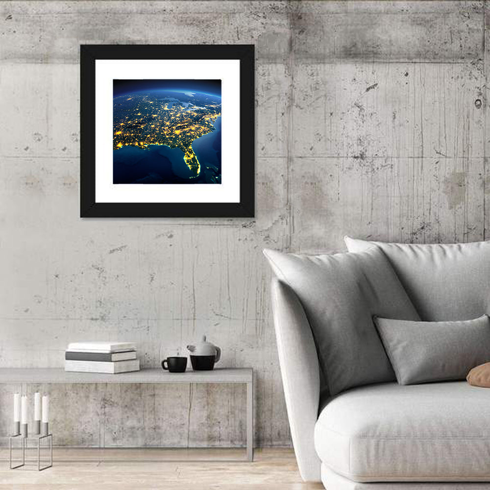 North America at Night from Space Wall Art in a room, square