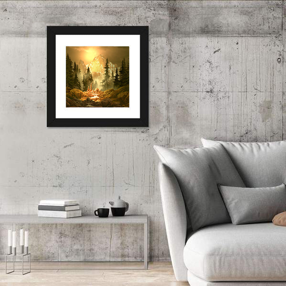 Rockies Mountain Stream at Golden Hour Wall Art in a room, square