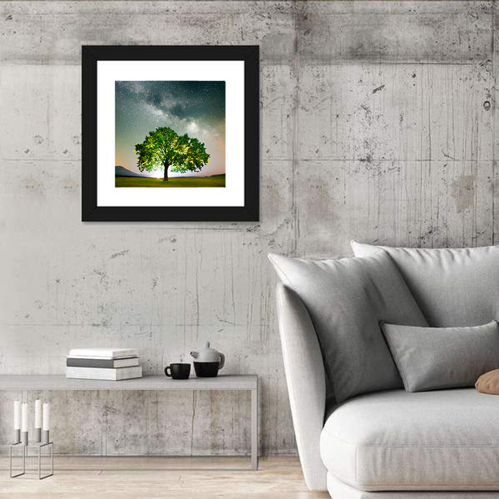 Lone Tree Under Milky Way Wall Art in a room, square