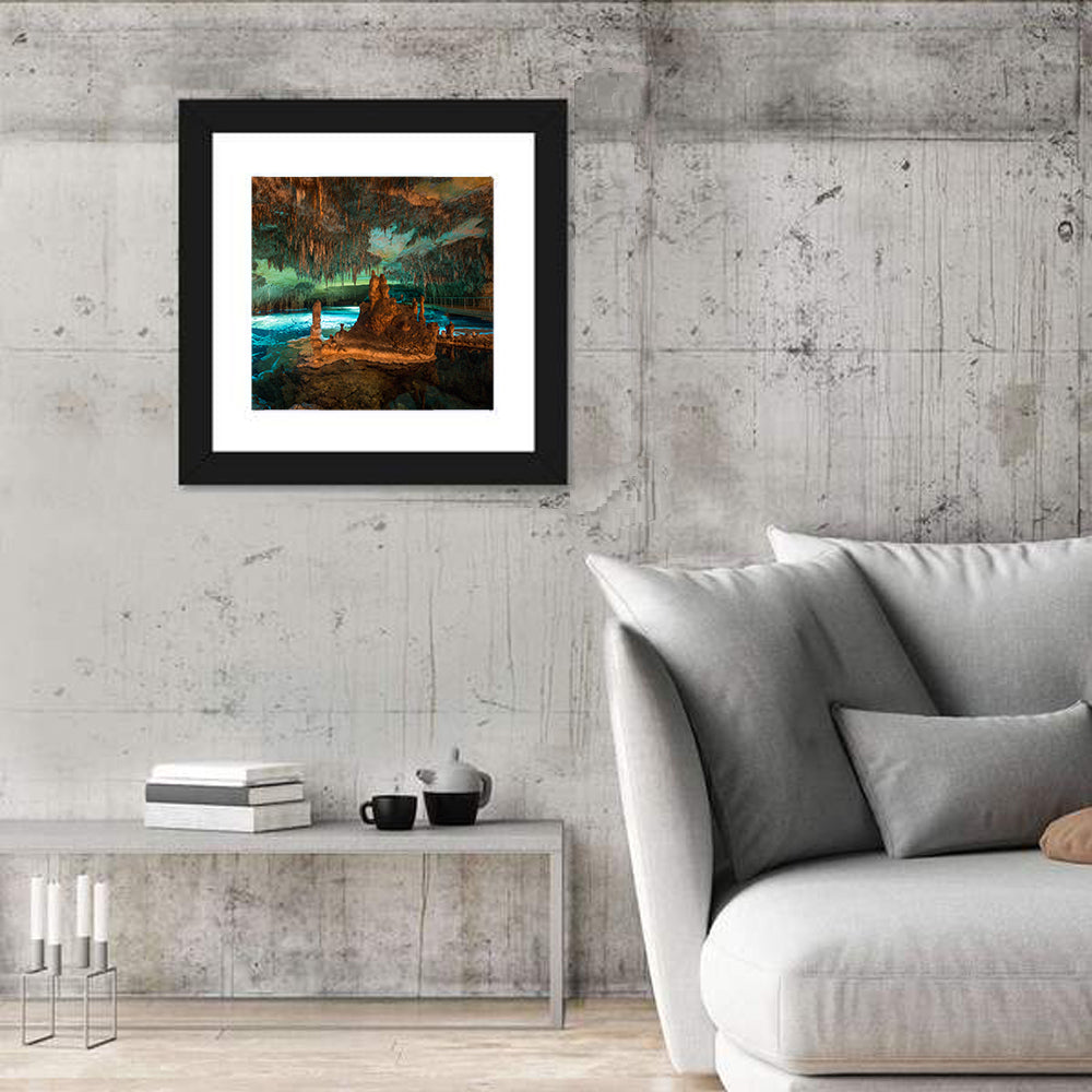 Dragon Caves Blue Lake, Majorca Wall Art in a room, square