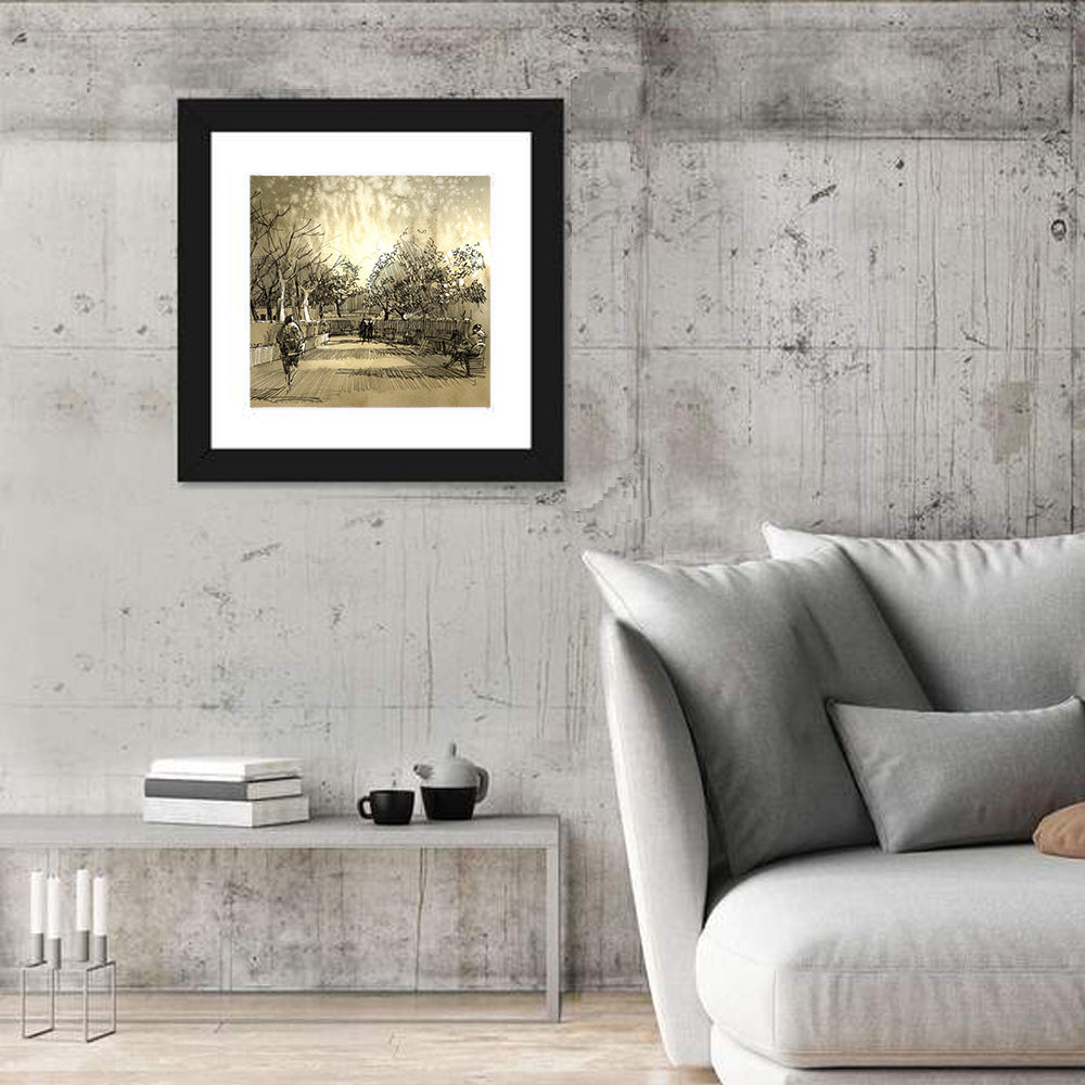 Late Afternoon Park Walkway Sketch Wall Art