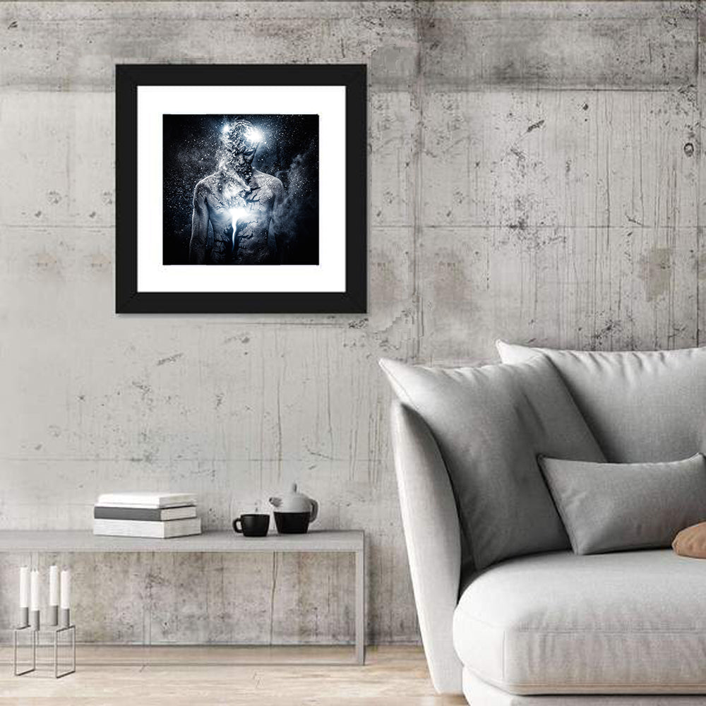 Glowing Core Surreal Portrait Wall Art in a room, square