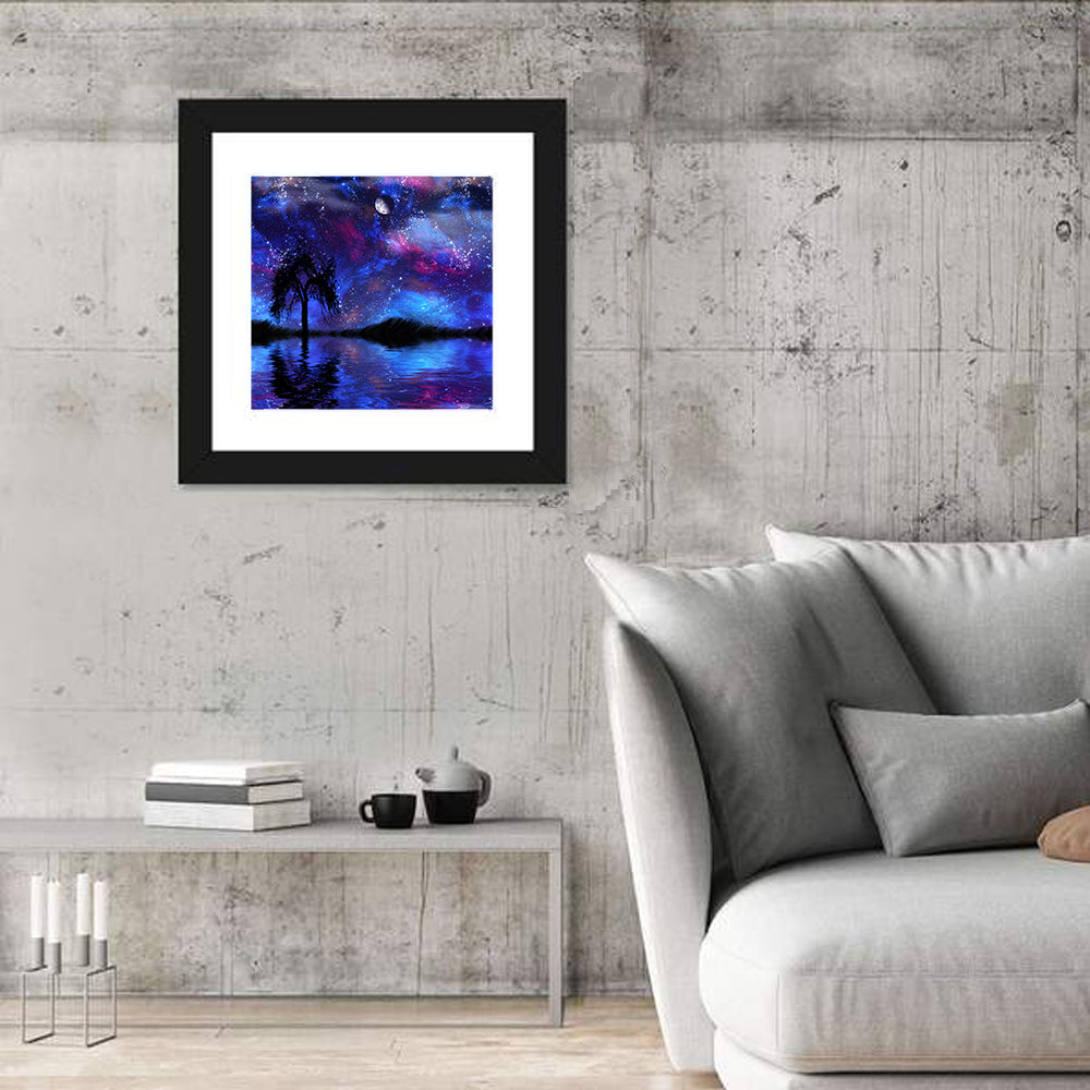 Moonlit Nebula Lake Wall Art in a room, square