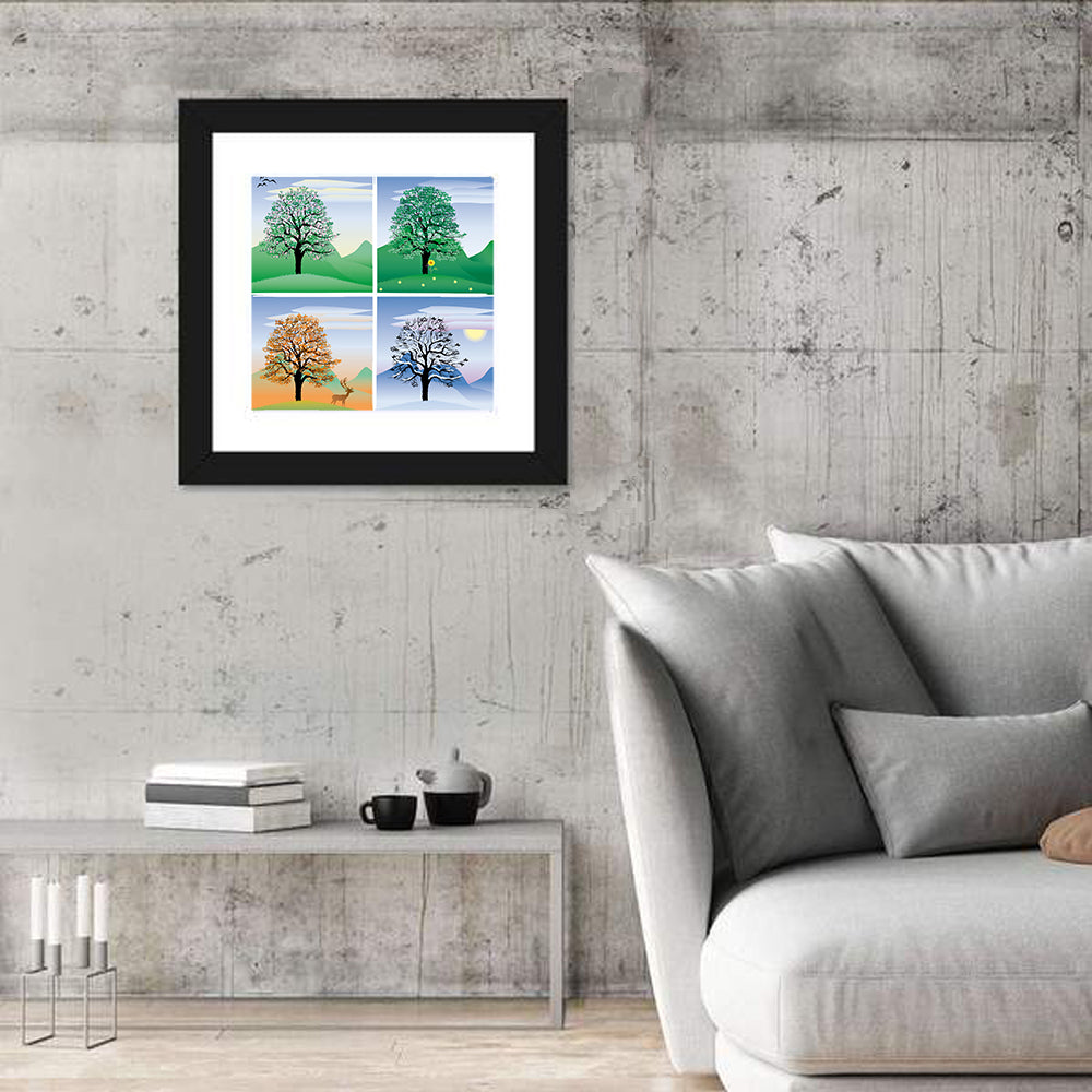 Four Seasons Tree Quadrants Wall Art in a room, square