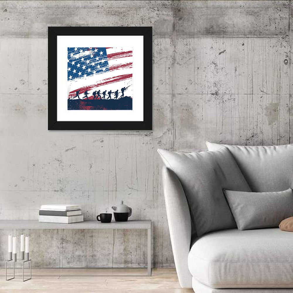 Silhouetted Soldiers with Distressed American Flag Wall Art