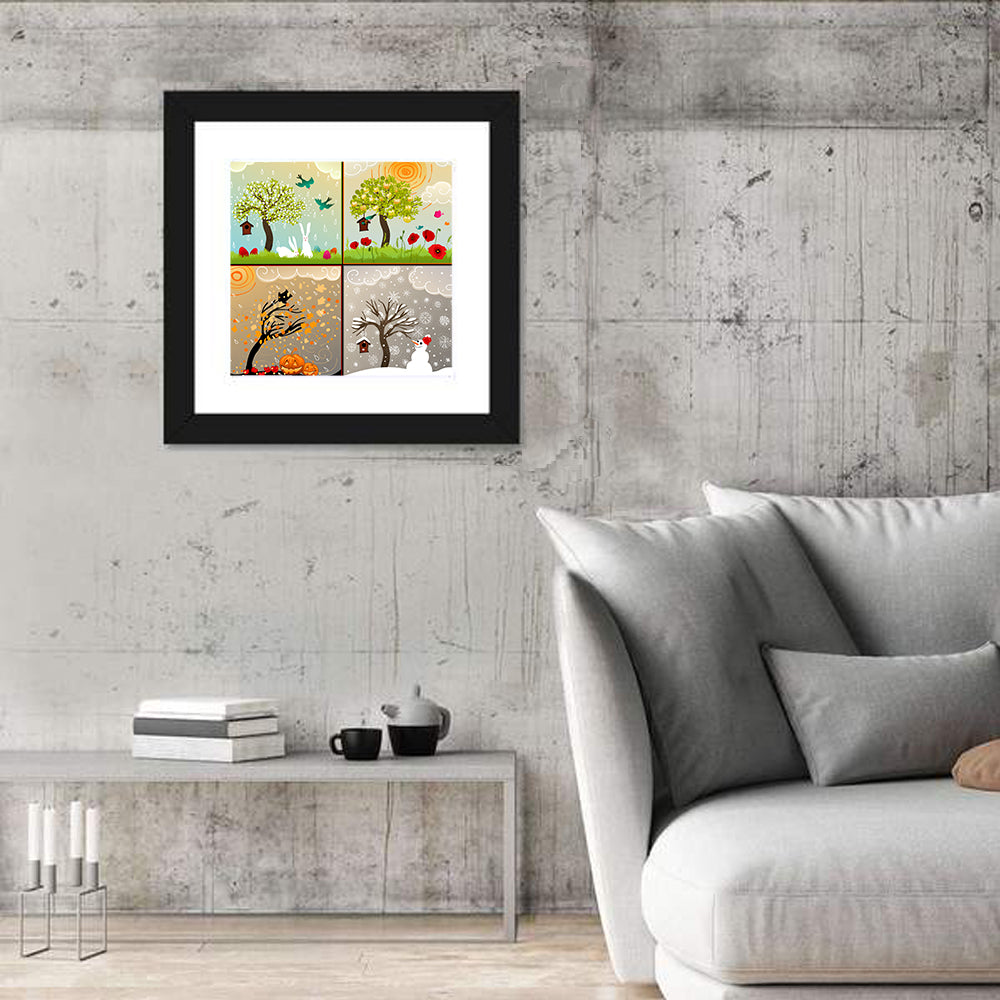 Four Seasons Illustrated Grid Wall Art in a room, square