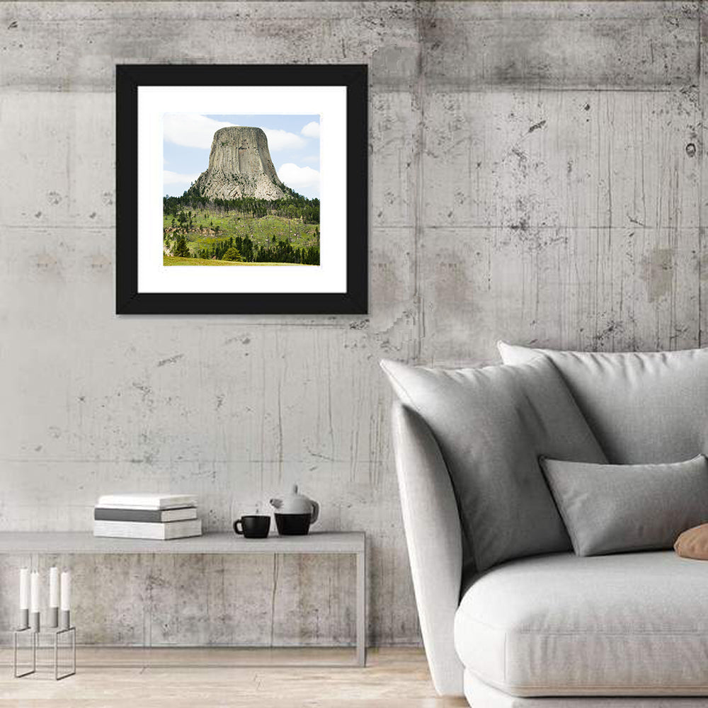 Devils Tower Columnar Monolith Wall Art in a room, square