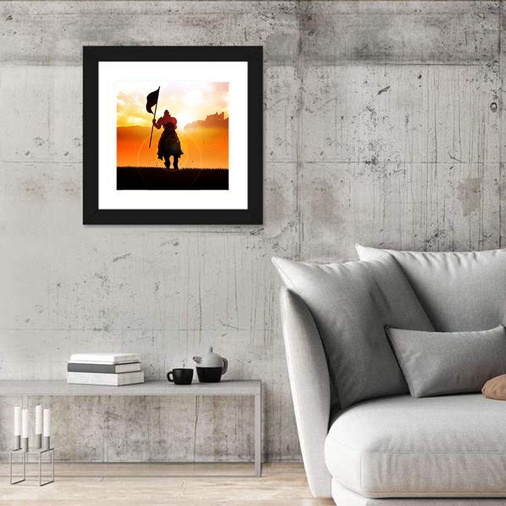 Knight Silhouette at Sunset Wall Art in a room, square