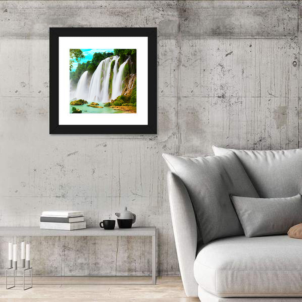 Sunlit Ban Gioc Waterfall Wall Art in a room, square
