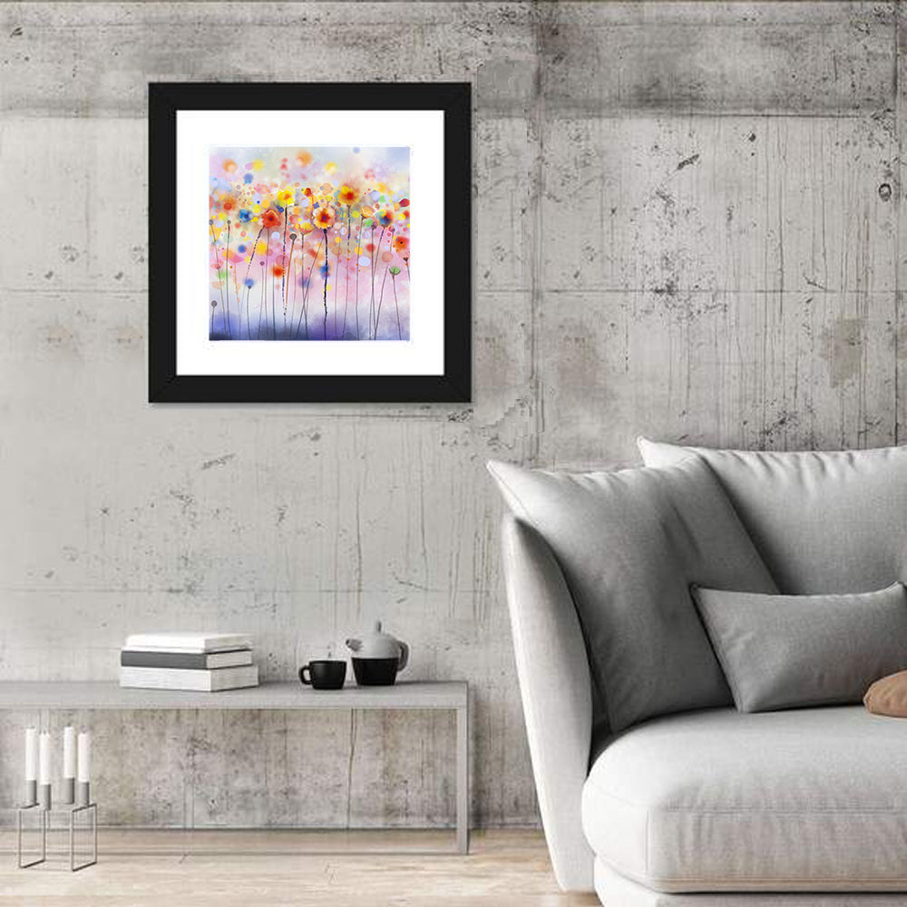 Whimsical Wildflower Watercolor Wall Art in a room, square