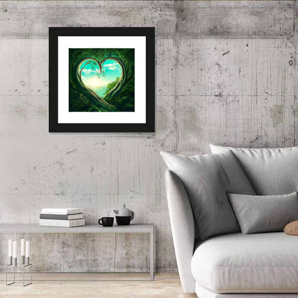Two Trees Forming a Heart Wall Art in a room, square