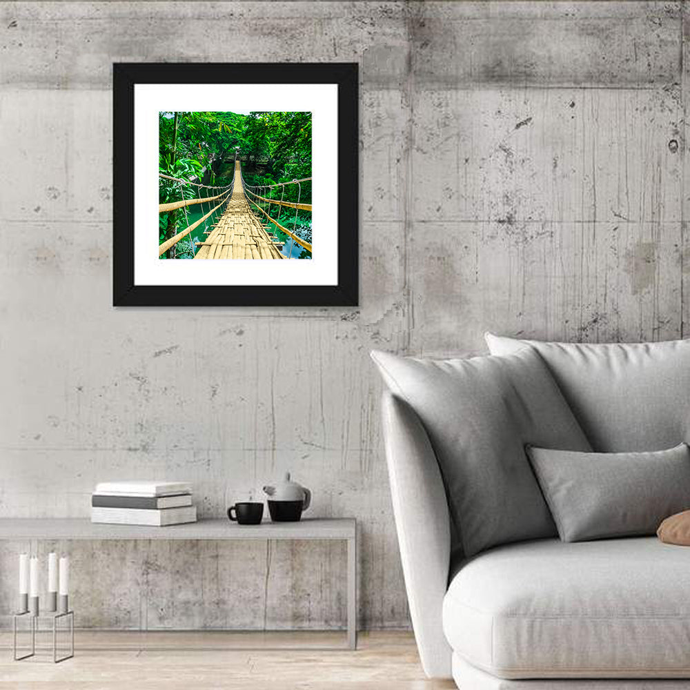 Bamboo Pedestrian Bridge Wall Art in a room, square