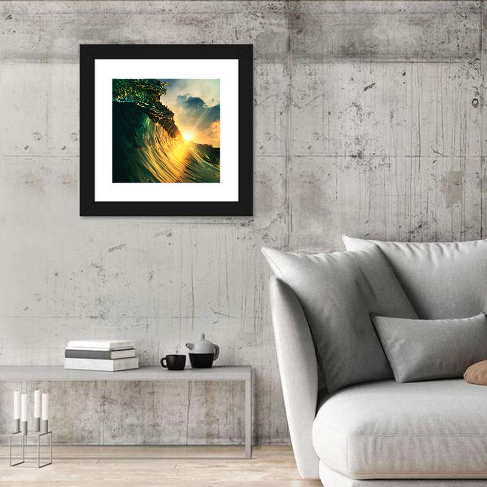 Sunset Through a Curling Wave Wall Art in a room, square