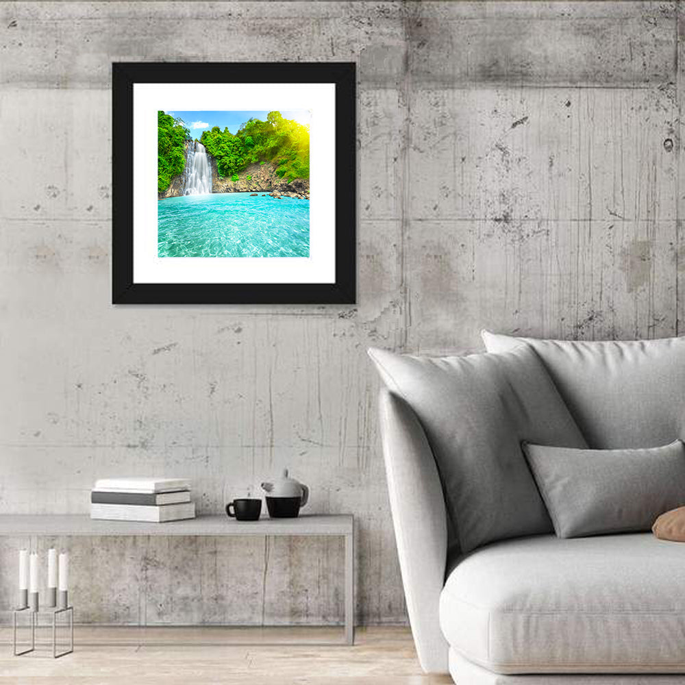 Dambri Waterfall Turquoise Pool Wall Art in a room, square