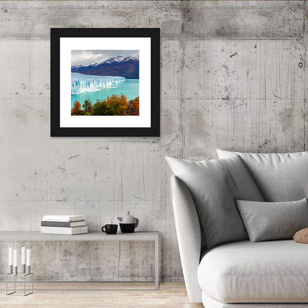 Perito Moreno Glacier with Autumn Foliage Wall Art in a room, square