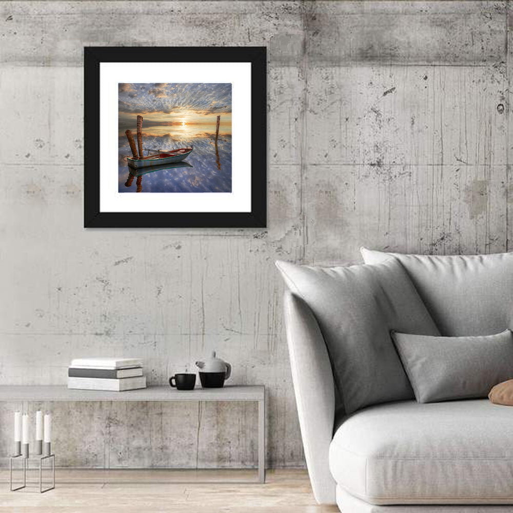 Old Lonely Boat In Lake Wall Art