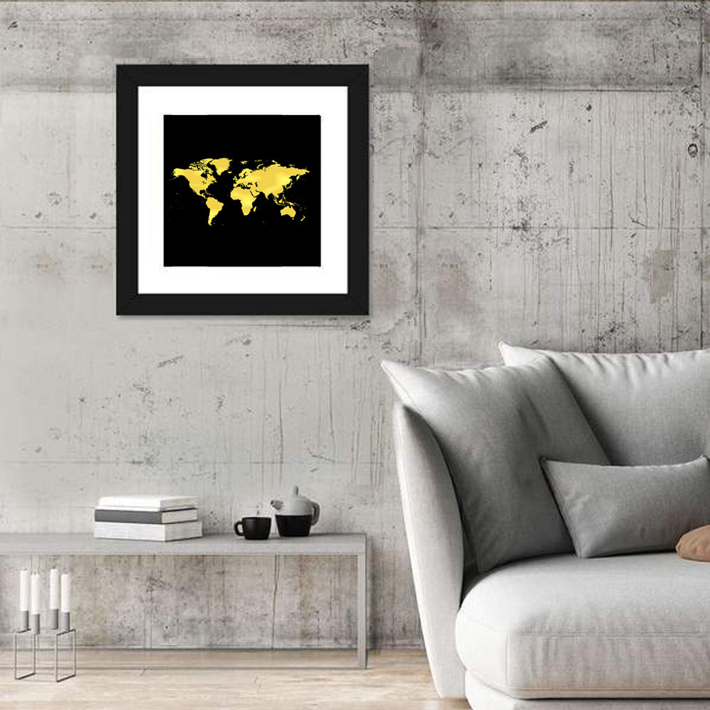 Metallic Gold World Map Wall Art