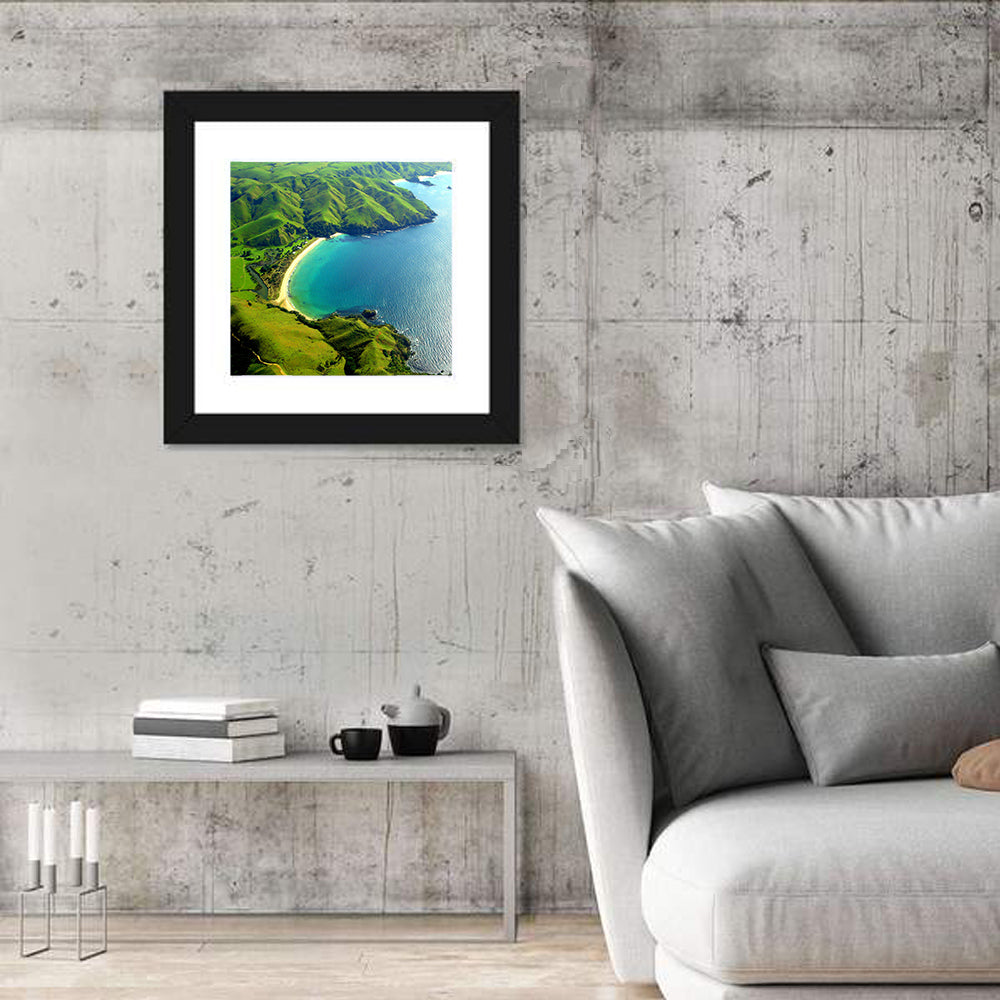 Taupo Bay Aerial View Wall Art in a room, square
