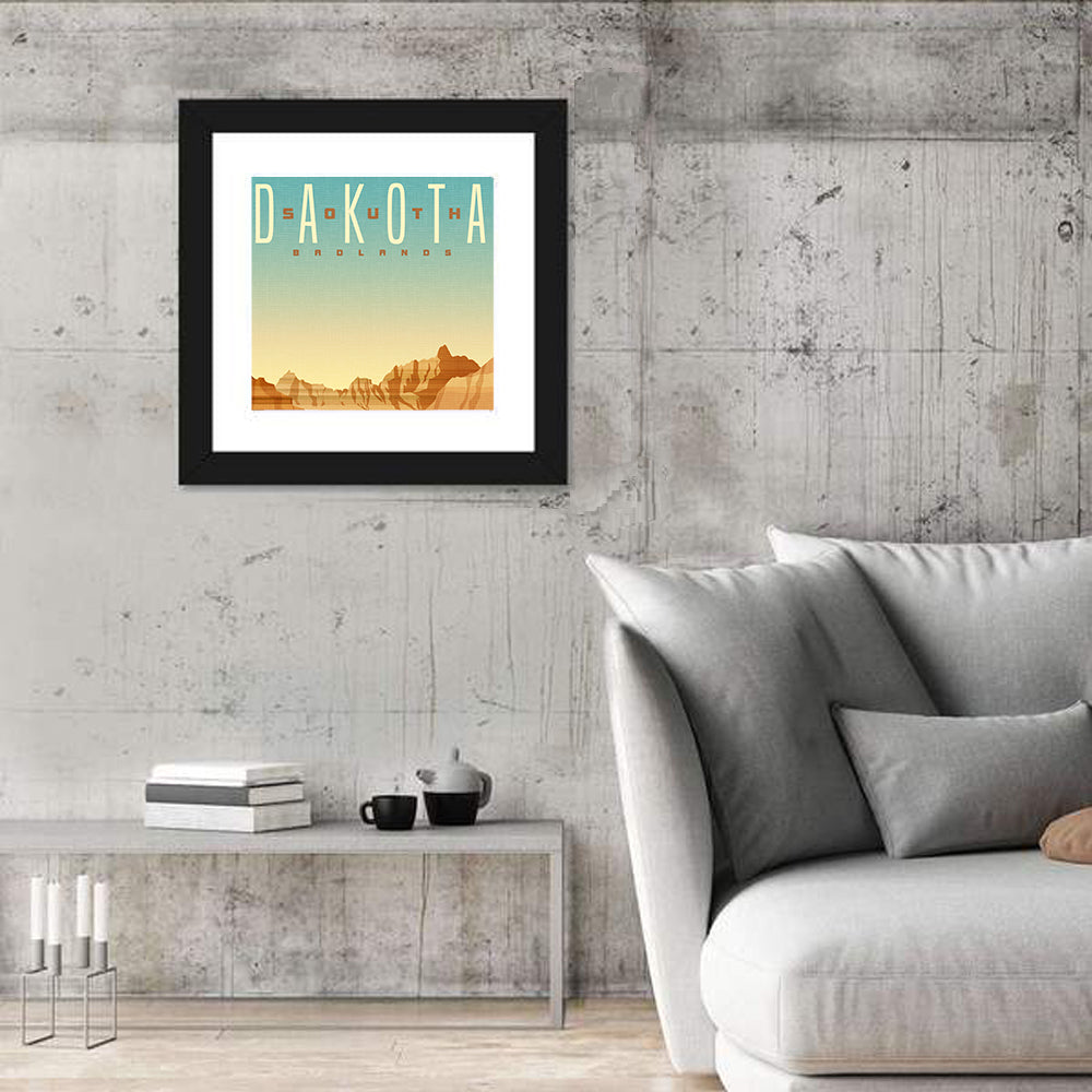 South Dakota Badlands Travel Sticker Wall Art in a room, square