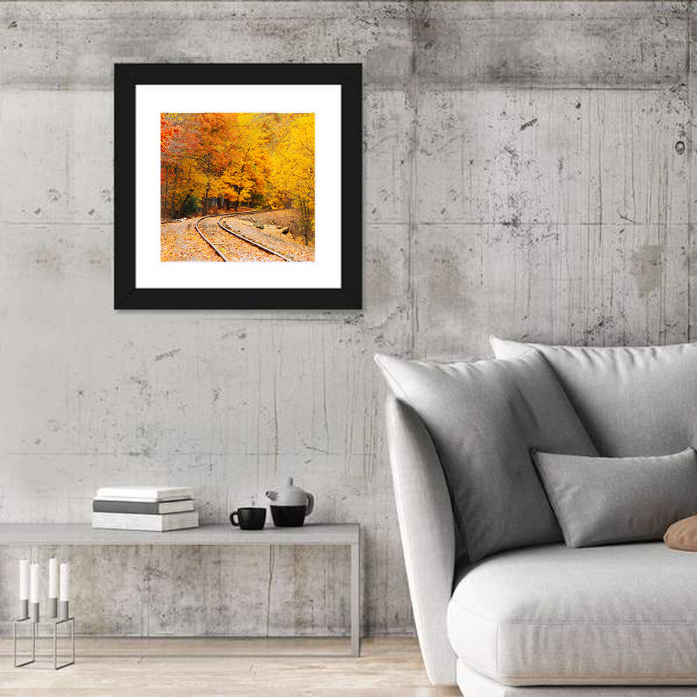Curving Railroad Through Autumn Forest Wall Art
