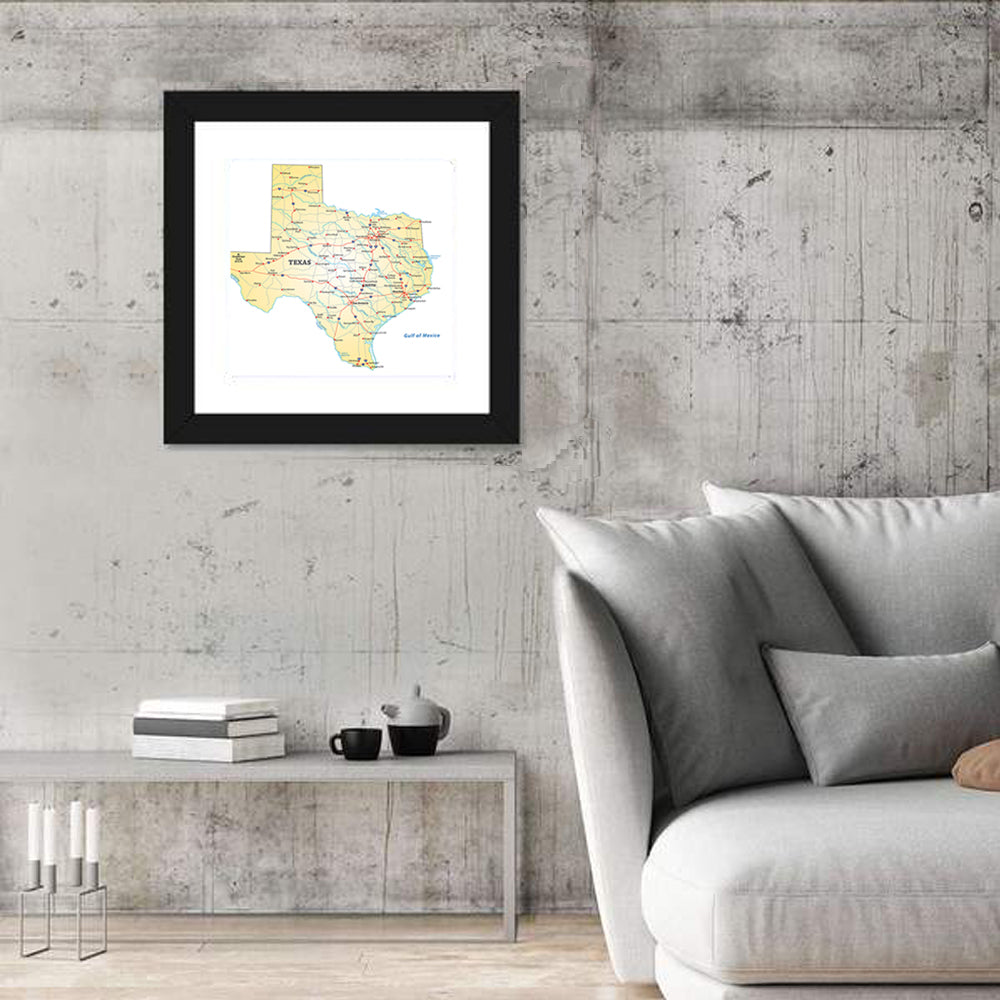 Texas Road Map Illustration Wall Art