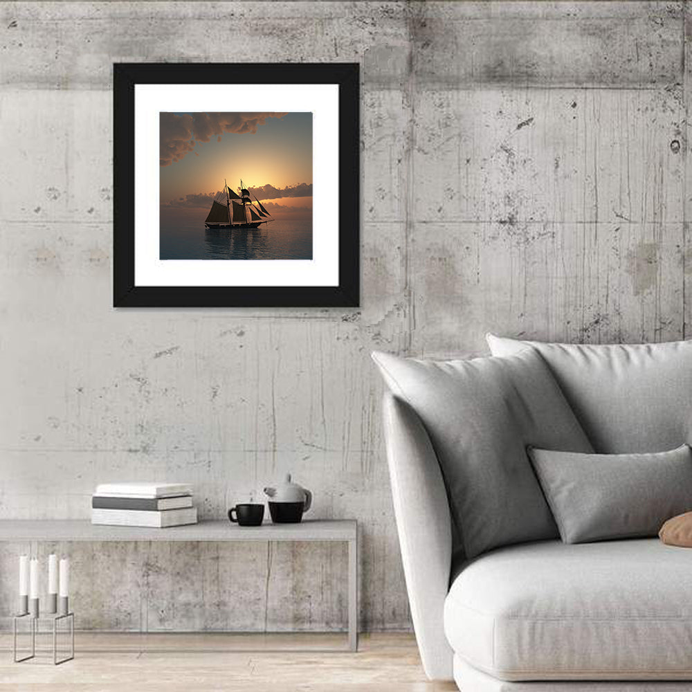 Golden Schooner at Sunset Wall Art