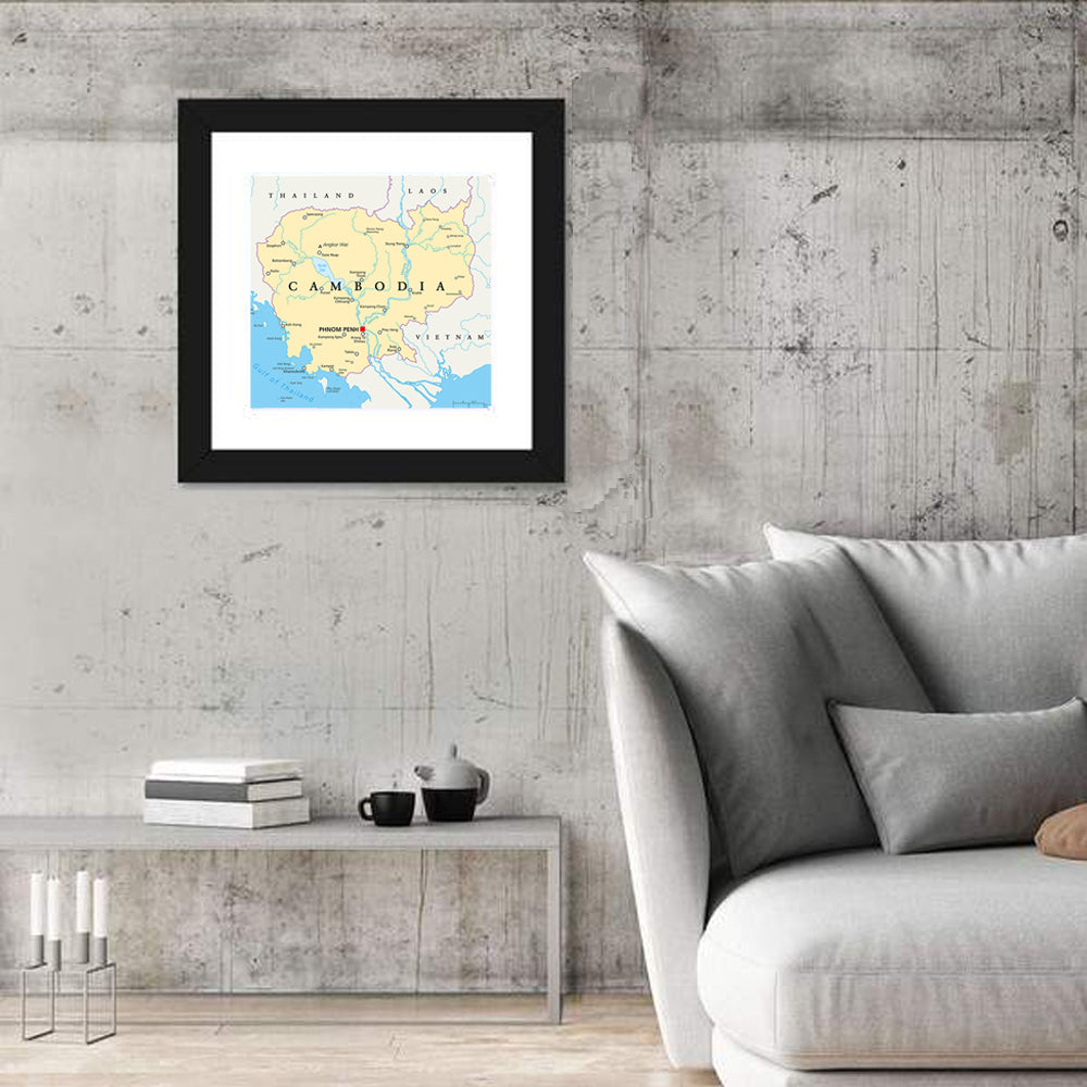 Minimalist Cambodia Political Map Wall Art