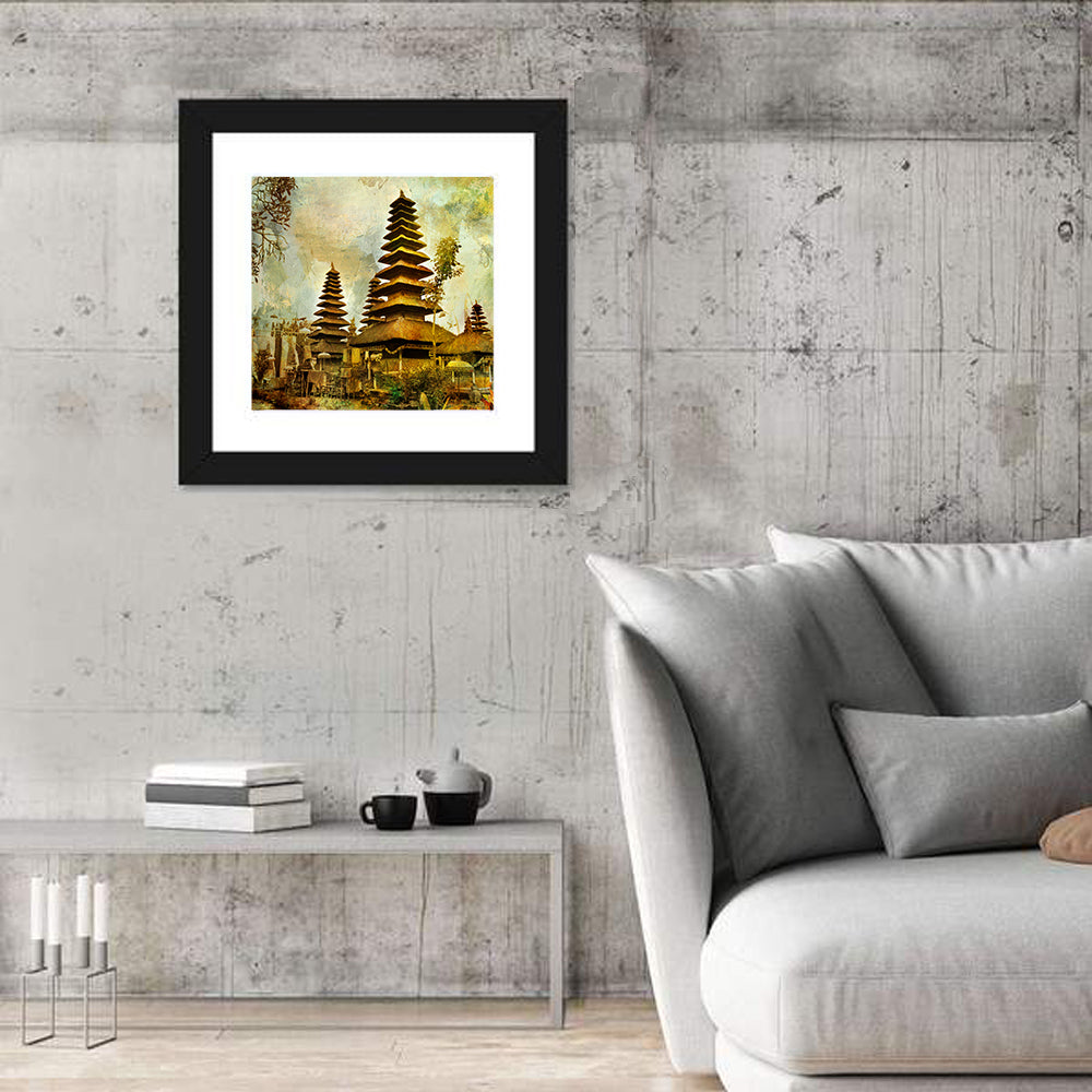 Pura Besakih Meru Towers Wall Art in a room, square
