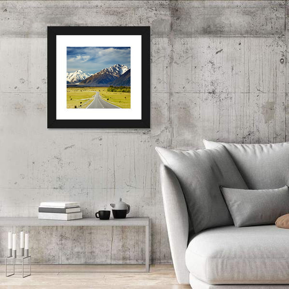 Road to Aoraki Mount Cook Wall Art in a room, square