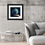 Earth Cradled in Palm with City Lights Wall Art
