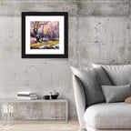 Autumn Lakeshore with Pink Foliage Wall Art