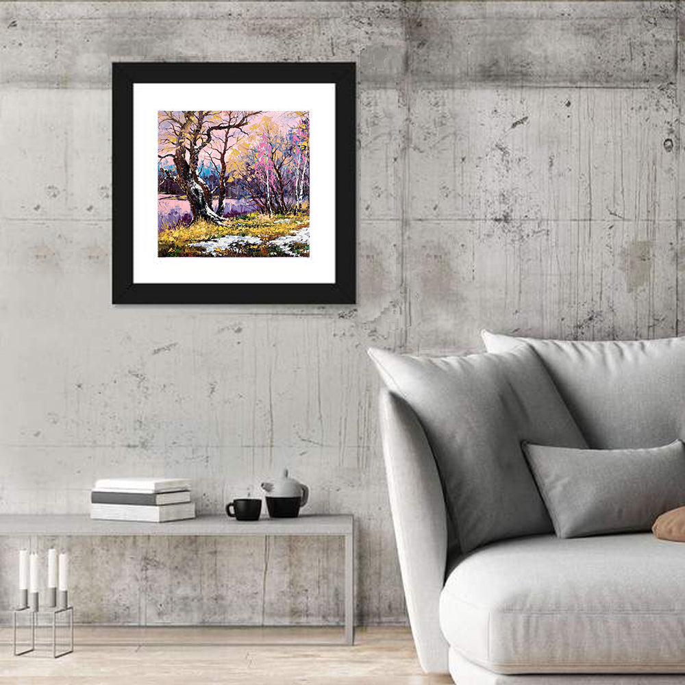 Autumn Lakeshore with Pink Foliage Wall Art