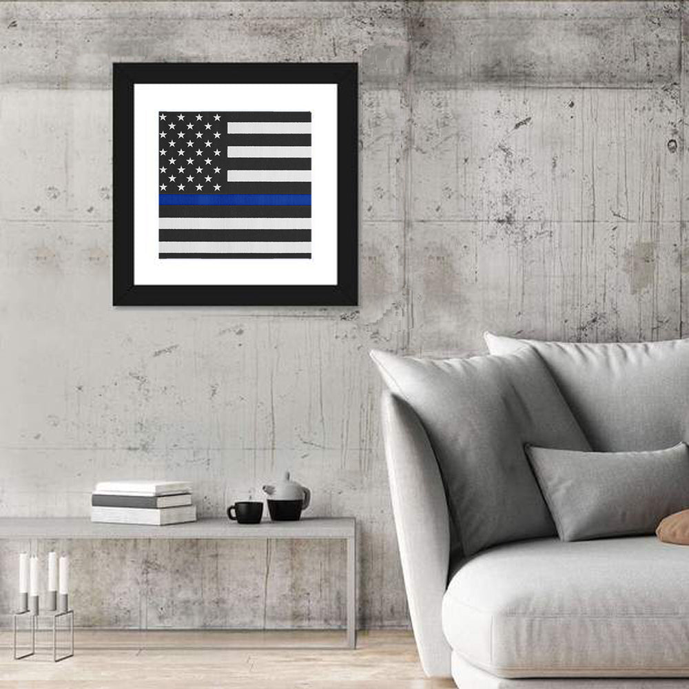 Monochrome American Flag with Blue Stripe Wall Art