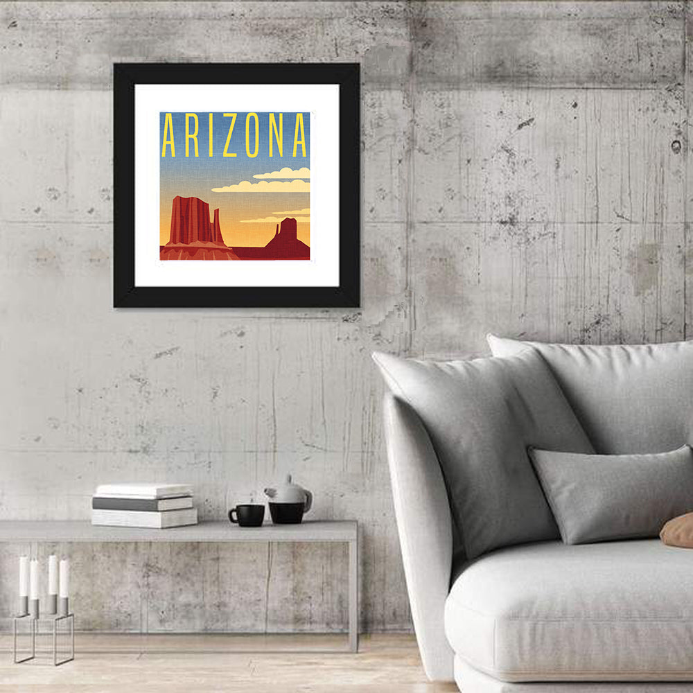 Monument Valley Travel Illustration Wall Art in a room, square