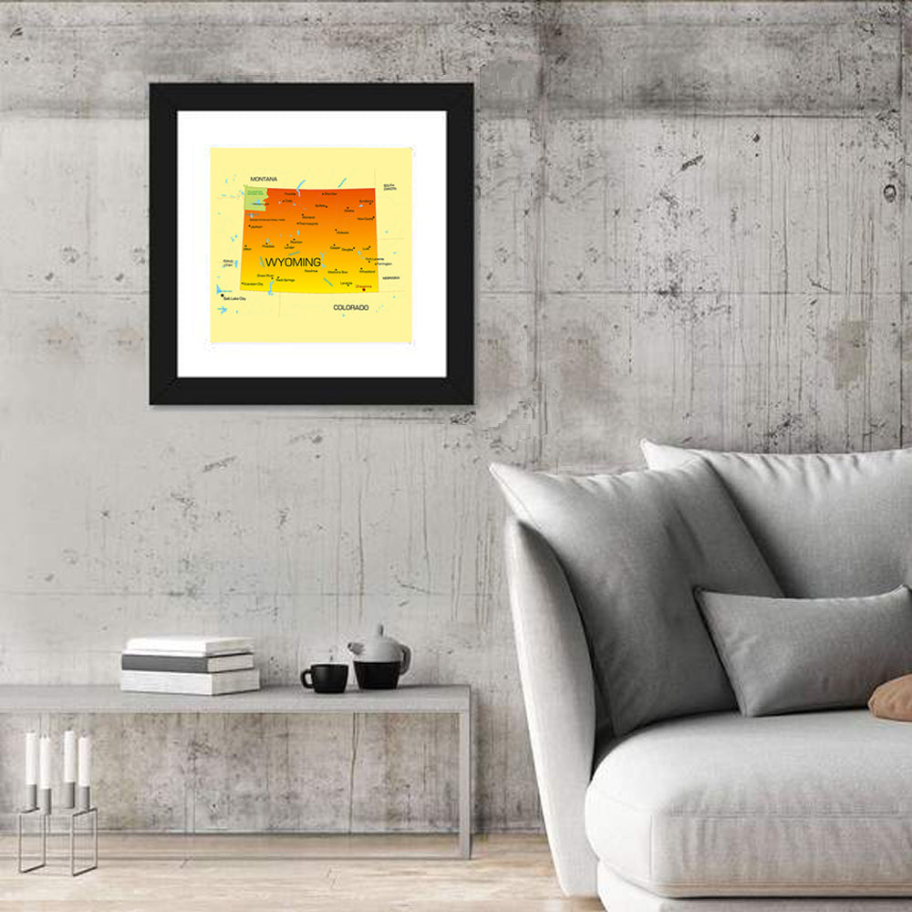 Wyoming Map in Yellow and Orange Wall Art